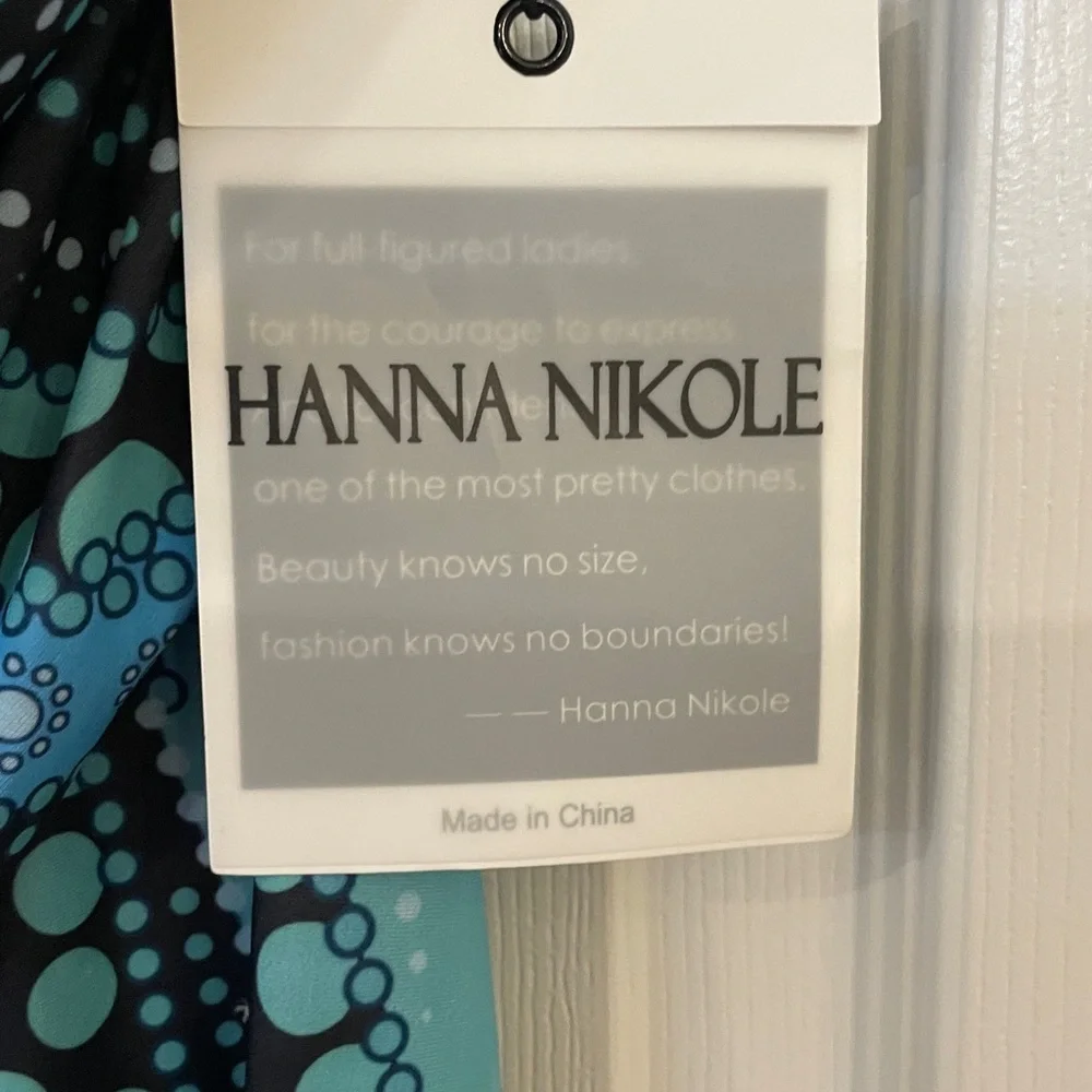 Hanna Nicole Blue and Black Patterned Flirty Swim Dress size 16 W new with tag